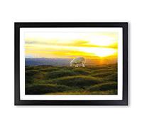 Grazing Sheep at Sunset Framed Print | A2 Black Framed Wall Art | Ready to Hang | Modern Animal Picture | Living Room Bedroom Lounge Office