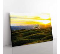 Grazing Sheep At Sunset Modern Art Canvas Wall Art Print Ready to Hang, Framed Picture for Living Room Bedroom Home Office Décor, 76x50 cm (30x20 Inch)