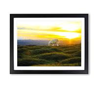 Grazing Sheep At Sunset Modern Art Framed Wall Art Print, Ready to Hang Picture for Living Room Bedroom Home Office Décor, Black A2 (64 x 46 cm)