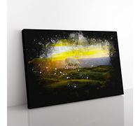 Grazing Sheep At Sunset Paint Splash Modern Art Canvas Wall Art Print Ready to Hang, Framed Picture for Living Room Bedroom Home Office Décor, 50x35 cm (20x14 Inch)