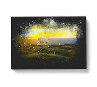 Grazing Sheep At Sunset Paint Splash Modern Art Canvas Wall Art Print Ready to Hang, Framed Picture for Living Room Bedroom Home Office Décor, 60x40 cm (24x16 Inch)