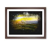 Grazing Sheep At Sunset Paint Splash Modern Art Framed Wall Art Print, Ready to Hang Picture for Living Room Bedroom Home Office Décor, Walnut A3 (46 x 34 cm)
