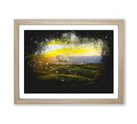 Grazing Sheep At Sunset Paint Splash Modern Art Framed Wall Art Print, Ready to Hang Picture for Living Room Bedroom Home Office Décor, Oak A3 (46 x 34 cm)