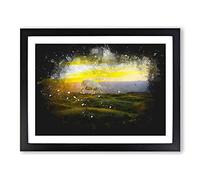 Grazing Sheep At Sunset Paint Splash Modern Art Framed Wall Art Print, Ready to Hang Picture for Living Room Bedroom Home Office Décor, Black A2 (64 x 46 cm)