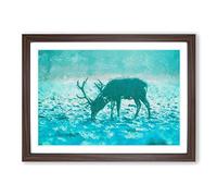 Grazing Stag in Abstract Framed Print | A2 Walnut Framed Wall Art | Ready to Hang | Abstract Animal Picture | Living Room Bedroom Lounge Office
