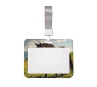 Grazing Wild Horses ID Badge Holder with Lanyard ID Card Holders Waterproof Plastic Name Card Case Sliding ID Protector Pouch Name Tag Holders for Office Work Business