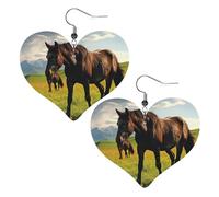 Grazing wild horses Leather Earrings for Women Heart Earring Lightweight Dangle Earrings Jewelry Gifts