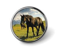 Grazing Wild Horses Round Badge for Adult, Sparkle Lapel Pin,Brooches for Scarf,Bag,Pocket,Dress Or Cardigan