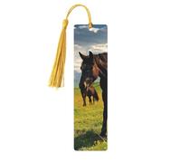 Grazing Wild Horses Wood Bookmark for Book Lovers Birthday Teachers Gift, Handmade Craft Book Marks Ornaments with Tassel Exquisite Reading Page Markers for Men Women