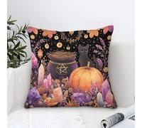 GRBASNDOU Halloween Themed Cushion Covers - Soft Velvet Pillowcases for Holiday Room Party Decorations 45x45cm
