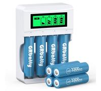 GRbatty 8Pcs AA Rechargeable Batteries Ni-MH 3300mAh high-capacity 1200 Cycles with LCD Smart Battery Charger for Rechargeable AA AAA Batteries