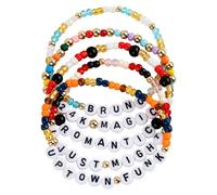 GRBeid for Bruno Mars Merch Gifts Inspired Bracelets 5 Pcs Stackable Stretch Beaded Friendship Concert Outfit Costume Bracelets Vinyl Poster Sticker Jersey Merchandise Birthday Gifts for Fans