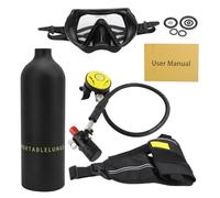 Grcfumo 1L Mini Scuba Tank Diving Set, Portable Scuba Diving Tank Equipment with Breather, Relief Valve, Scuba, Strap and Diving Goggles, Underwater Breathing Device for Snorkeling (Black)