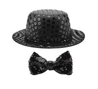 Grcfumo Fashionable Birthday Party Pet Dogs Cats Black Sequin Hat, Cap Bow Tie Set, Pet Formal Accessories Set for Kitten Puppy Small Dogs Cats