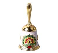 Grcfumo Vintage Brass Hand Bell, Antique Carved Pattern Bell, Clear Sound Bell for Dinner, Wedding and Party (Gold with Colorful White)