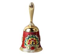 Grcfumo Vintage Brass Hand Bell, Antique Carved Pattern Bell, Clear Sound Bell for Dinner, Wedding and Party (Gold with Colorful Red)