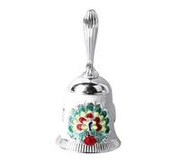 Grcfumo Vintage Brass Hand Bell, Antique Carved Pattern Bell, Clear Sound Bell for Dinner, Wedding and Party (Silver with Colorful White)