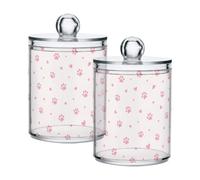 Grckit 2 Pack Apothecary Jars Bathroom Cream Tiny Paws Qtip Holder Dispenser Clear Plastic Storage Canister Jar with Lid for Cotton Ball, Cotton Swab