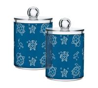 Grckit 2 Pack Apothecary Jars Bathroom Ocean Turtle Theme Qtip Holder Dispenser Clear Plastic Storage Canister Jar with Lid for Cotton Ball, Cotton Swab