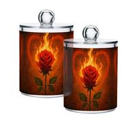 Grckit 2 Pack Apothecary Jars Bathroom Rose in Love Qtip Holder Dispenser Clear Plastic Storage Canister Jar with Lid for Cotton Ball, Cotton Swab