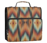 Grckit 3 Ring Zipper Binder with Shoulder Strap, 500 Sheets Capacity, Multi-Pocket Organizer for School/Office, 1.5 Inch D-Rings Zip Binder (Southwestern Ikat Pattern)