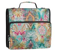 Grckit 3 Ring Zipper Binder with Shoulder Strap, 500 Sheets Capacity, Multi-Pocket Organizer for School/Office, 1.5 Inch D-Rings Zip Binder (Watercolor Ikat Pattern)