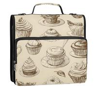 Grckit 3 Ring Zipper Binder with Shoulder Strap, 500 Sheets Capacity, Multi-Pocket Organizer for School/Office, 1.5 Inch D-Rings Zip Binder (Vintage Pastry)