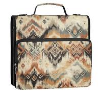 Grckit 3 Ring Zipper Binder with Shoulder Strap, 500 Sheets Capacity, Multi-Pocket Organizer for School/Office, 1.5 Inch D-Rings Zip Binder (Ethnic Ikat Texture)