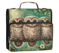 Grckit 3 Ring Zipper Binder with Shoulder Strap, 500 Sheets Capacity, Multi-Pocket Organizer for School/Office, 1.5 Inch D-Rings Zip Binder (Three Cute Owls)