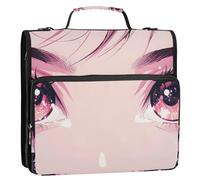 Grckit 3 Ring Zipper Binder with Shoulder Strap, 500 Sheets Capacity, Multi-Pocket Organizer for School/Office, 1.5 Inch D-Rings Zip Binder (Anime Eyes)