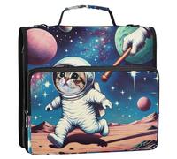 Grckit 3 Ring Zipper Binder with Shoulder Strap, 500 Sheets Capacity, Multi-Pocket Organizer for School/Office, 1.5 Inch D-Rings Zip Binder (Kitty Astronaut Anime)