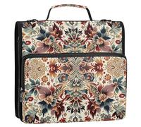 Grckit 3 Ring Zipper Binder with Shoulder Strap, 500 Sheets Capacity, Multi-Pocket Organizer for School/Office, 1.5 Inch D-Rings Zip Binder (Floral Ikat Texture)
