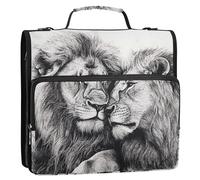 Grckit 3 Ring Zipper Binder with Shoulder Strap, 500 Sheets Capacity, Multi-Pocket Organizer for School/Office, 1.5 Inch D-Rings Zip Binder (Two Lions)