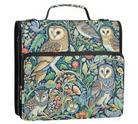 Grckit 3 Ring Zipper Binder with Shoulder Strap, 500 Sheets Capacity, Multi-Pocket Organizer for School/Office, 1.5 Inch D-Rings Zip Binder (Cartoon Owls)