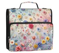 Grckit 3 Ring Zipper Binder with Shoulder Strap, 500 Sheets Capacity, Multi-Pocket Organizer for School/Office, 1.5 Inch D-Rings Zip Binder (Scattered Flower Pattern)