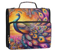 Grckit 3 Ring Zipper Binder with Shoulder Strap, 500 Sheets Capacity, Multi-Pocket Organizer for School/Office, 1.5 Inch D-Rings Zip Binder (Peacock Hindu Elegance)