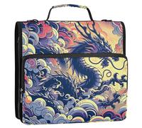Grckit 3 Ring Zipper Binder with Shoulder Strap, 500 Sheets Capacity, Multi-Pocket Organizer for School/Office, 1.5 Inch D-Rings Zip Binder (Dragon Smoke Fantasy)