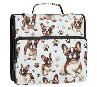 Grckit 3 Ring Zipper Binder with Shoulder Strap, 500 Sheets Capacity, Multi-Pocket Organizer for School/Office, 1.5 Inch D-Rings Zip Binder (French Bulldog)