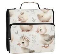Grckit 3 Ring Zipper Binder with Shoulder Strap, 500 Sheets Capacity, Multi-Pocket Organizer for School/Office, 1.5 Inch D-Rings Zip Binder (Cute Looking Goose)