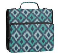 Grckit 3 Ring Zipper Binder with Shoulder Strap, 500 Sheets Capacity, Multi-Pocket Organizer for School/Office, 1.5 Inch D-Rings Zip Binder (Indigo Ikat Pattern)