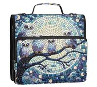 Grckit 3 Ring Zipper Binder with Shoulder Strap, 500 Sheets Capacity, Multi-Pocket Organizer for School/Office, 1.5 Inch D-Rings Zip Binder (Moonlight Owls Mosaic)