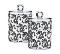 Grckit 4 Pack Apothecary Jars Bathroom Black Dragon Pattern Qtip Holder Dispenser Clear Plastic Storage Canister Jar with Lid for Cotton Ball, Cotton Swab