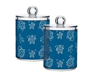 Grckit 4 Pack Apothecary Jars Bathroom Ocean Turtle Theme Qtip Holder Dispenser Clear Plastic Storage Canister Jar with Lid for Cotton Ball, Cotton Swab
