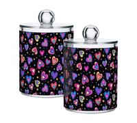 Grckit 4 Pack Apothecary Jars Bathroom Rainbow Hearts Qtip Holder Dispenser Clear Plastic Storage Canister Jar with Lid for Cotton Ball, Cotton Swab