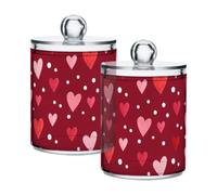 Grckit 4 Pack Apothecary Jars Bathroom Red Hearts Qtip Holder Dispenser Clear Plastic Storage Canister Jar with Lid for Cotton Ball, Cotton Swab