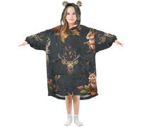 Grckit Autumn Woodland Pattern Kids Wearable Blanket Hoodie Soft Sherpa Fleece Oversized Sweatshirt for Boys Girls 3-14