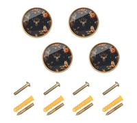 Grckit Autumn Woodland Pattern Round Drawer Knobs 1.26 Inch/32mm Drawer Pulls Cabinet Dresser Handles for Kitchen Cabinet Dresser Drawer Hardware, 4-Pack