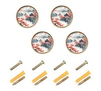Grckit Autumn Woodland Pattern Round Drawer Knobs 1.26 Inch/32mm Drawer Pulls Cabinet Dresser Handles for Kitchen Cabinet Dresser Drawer Hardware, 4-Pack