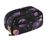 Grckit Beautiful Planet Pencil Case, Large Capacity Multi-Compartment Organizer with Elastic Pen Loops, Clear View Window, Dual Zipper, 8.3 x 3.1 x 4.9 Inches