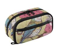 Grckit Bird on Branch Pencil Case, Large Capacity Multi-Compartment Organizer with Elastic Pen Loops, Clear View Window, Dual Zipper, 8.3 x 3.1 x 4.9 Inches